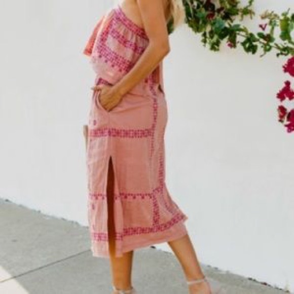 Pink Embroidered Strapless Dress with tie back - Picture 7 of 8